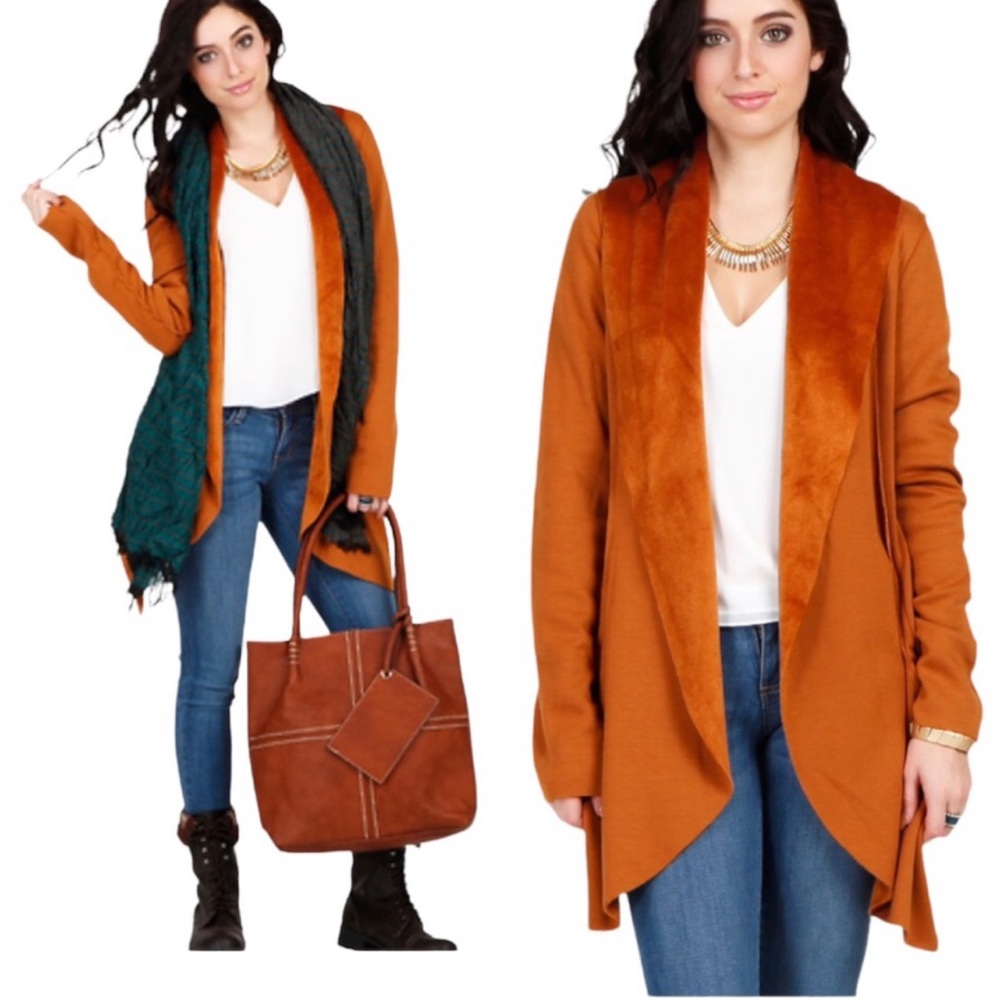 Soft Surroundings Burnt Orange So Cozy Open Front Fau… Gem